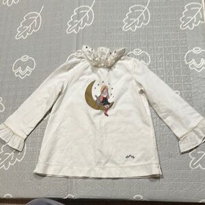 NANOS White Long Sleeve Top with Moon Design SIZE 4
